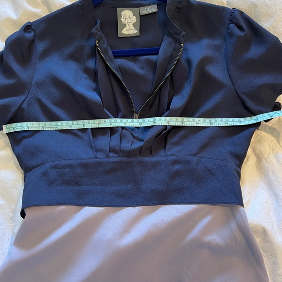 Girl from Savoy navy/lavender tieback blouse with front zip sz 8. Anthropologie - Picture 4 of 7
